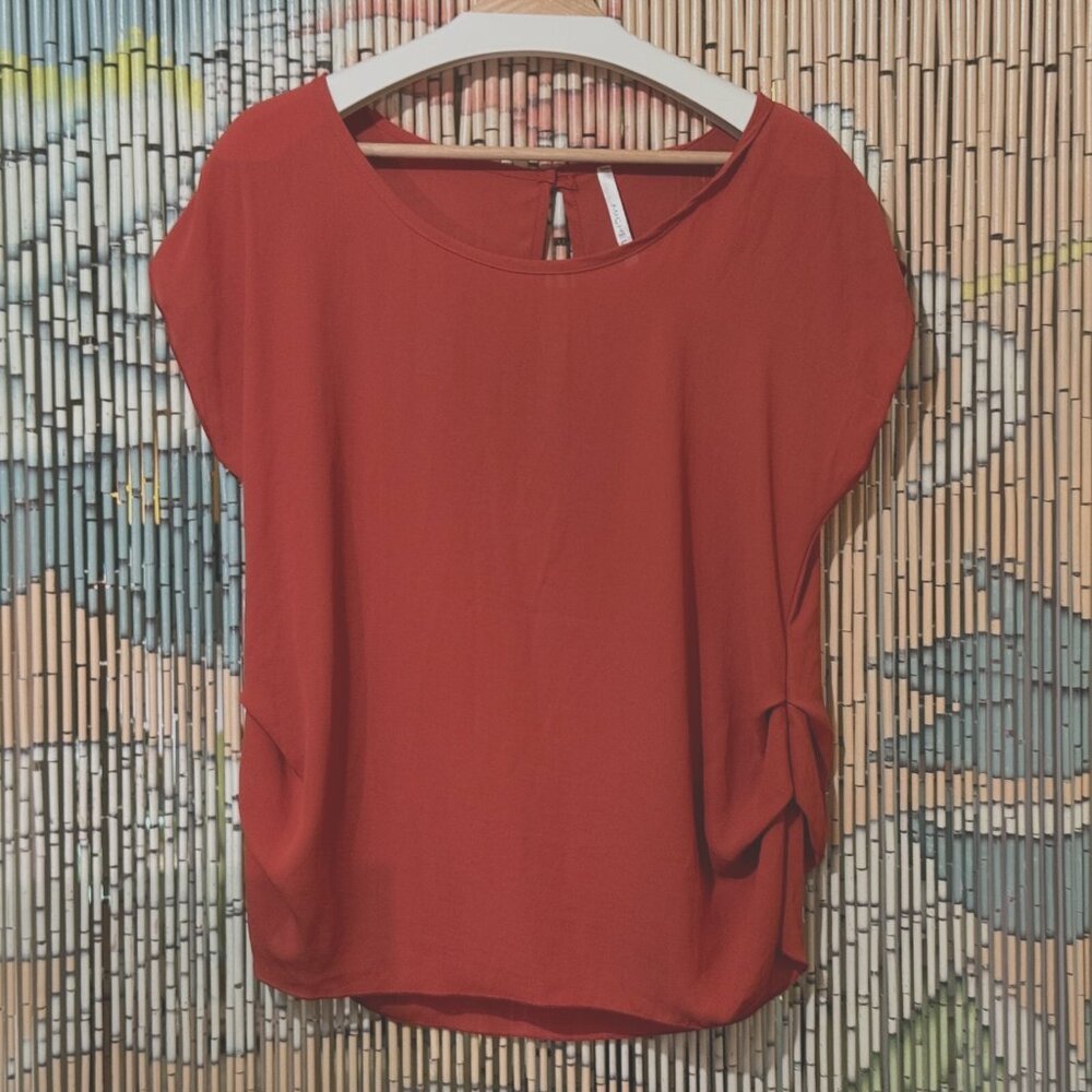 MICHELLE, Lightweight Chiffon Cap Sleeve Blouse, Burnt Orange